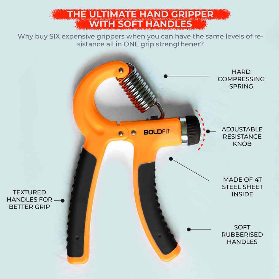 Boldfit Adjustable Hand Grip Strengthener - 10-40kg, Orange